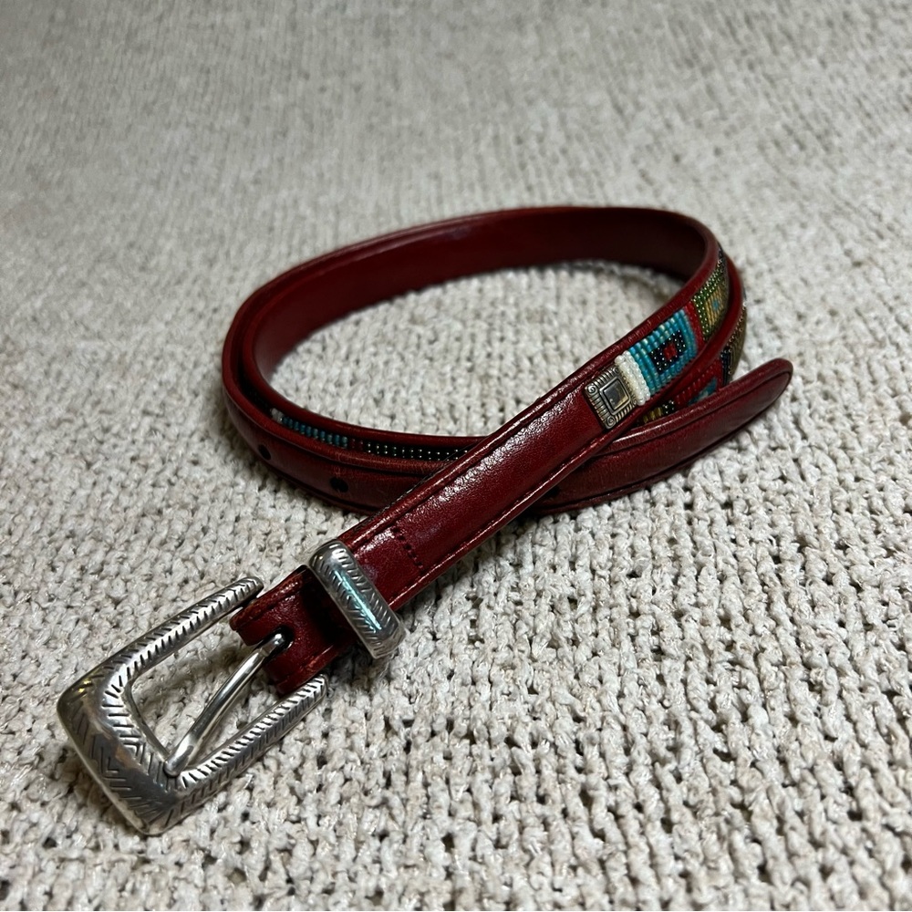 Brighton • Red Leather Belt with Handcrafted Beadwork • Sz XL 36 - Picture 4 of 5